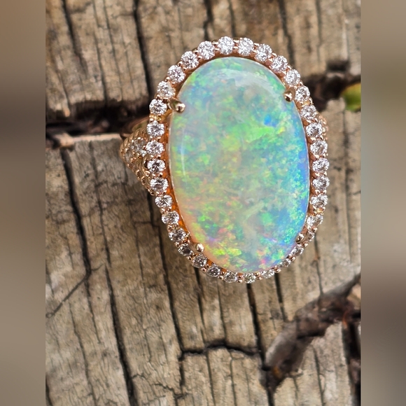 OPAL DIAMOND RING SOLID 14K ROSE GOLD - Picture 7 of 16